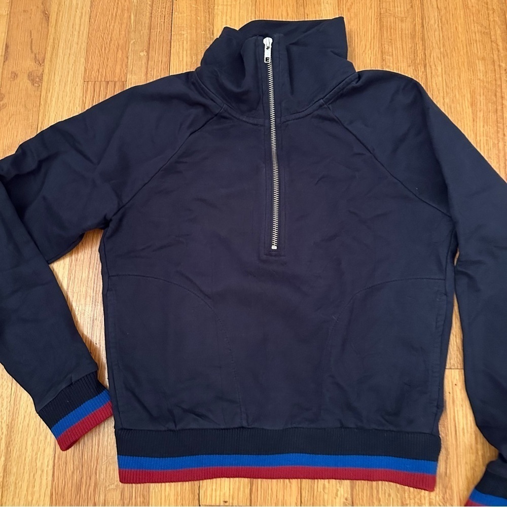 J Crew Women’s Navy Blue Red Quarter Zip Pull Over Top Sz XS(c6